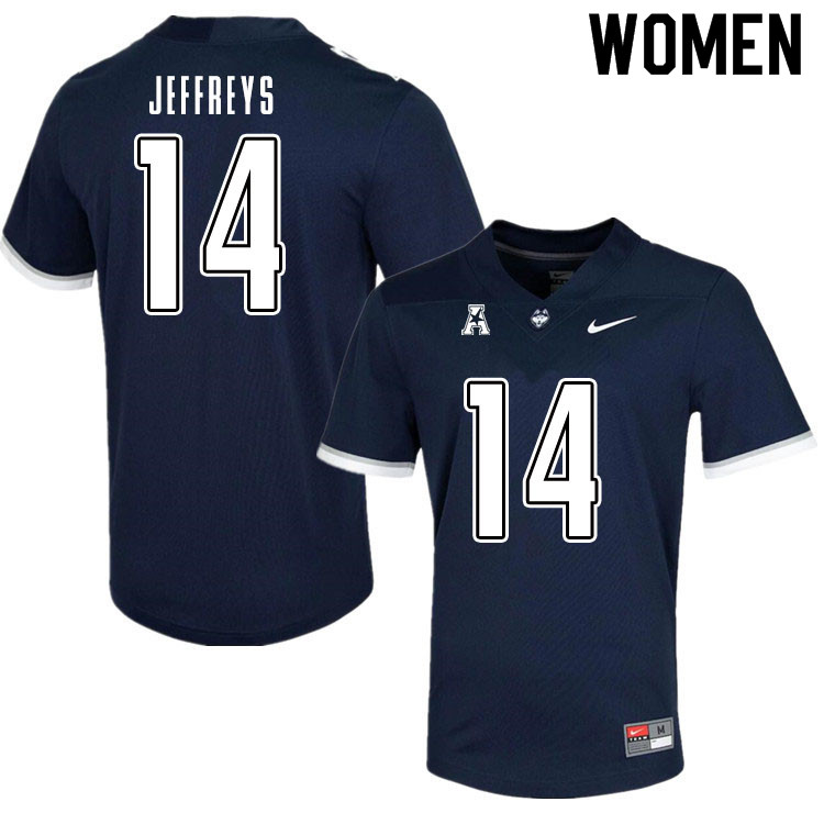Women #14 Elijah Jeffreys Uconn Huskies College Football Jerseys Sale-Navy - Click Image to Close